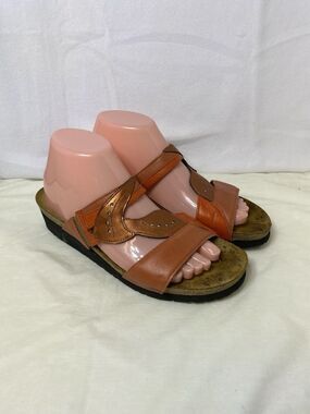 Naot Kimberly Orange Leather Slide Comfort Wedge Rhinestone Sandal Womens 9/40